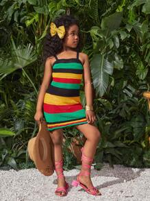Tween Girl Cool And Knitted Color-Blocked Crochet Cami Dress, Spring/Summer Mommy And Me Matching Outfits (3 Pieces Sold Separately) - Multicolor - View 6