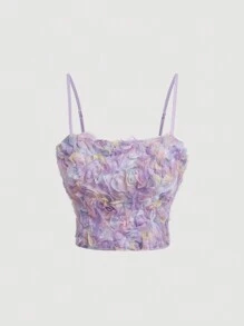 SHEIN MOD Purple 3D Mesh Floral Print Camisole Top
