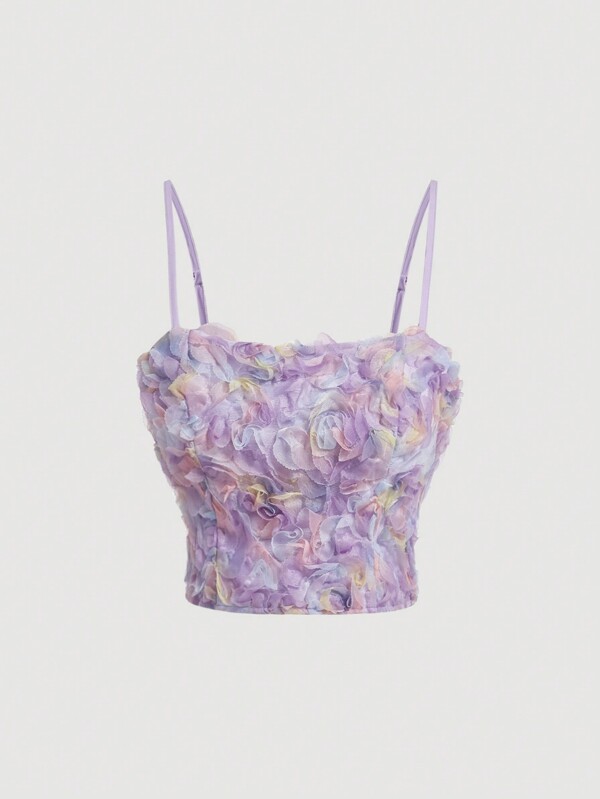 SHEIN MOD Top camisole violet cu plasă 3D cu imprimeu floral