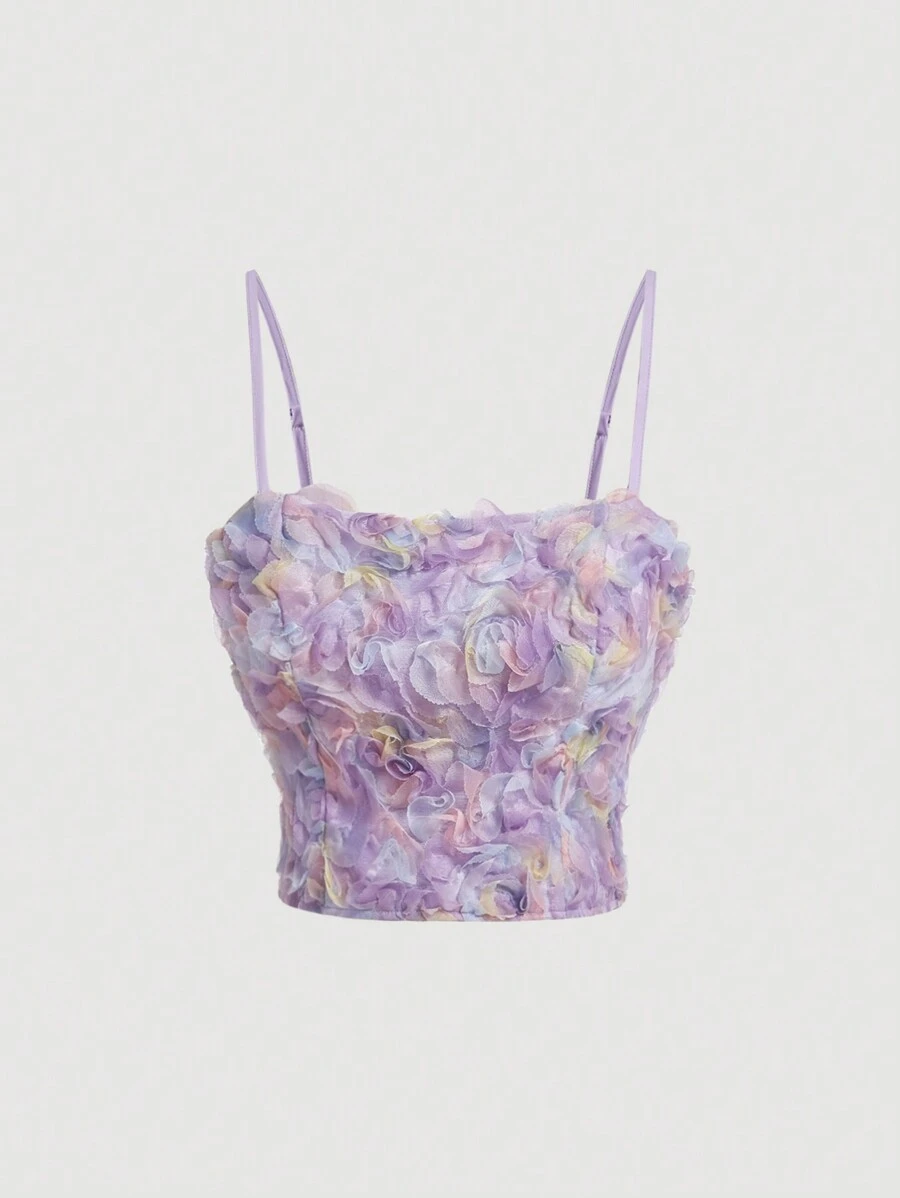 SHEIN MOD Purple 3D Mesh Floral Print Camisole Top