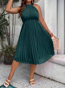 Breezaya Vestido con diseño de hombros descubiertos, suelto y con pliegues para mujer de tallas grandes