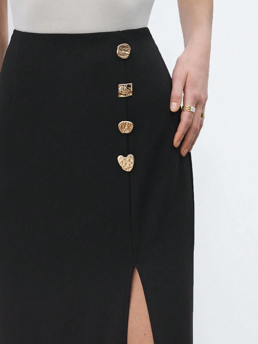 BizChic Women's Simple Split Hem Workwear Skirt, Spring/Summer - Black - View 1