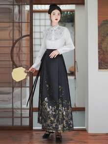 Autumn/Winter New Black & Gold Horse Face Design Hanfu Chinese Traditional Dress - Black - View 8