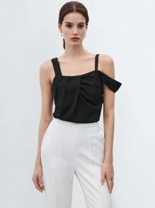 BizChic Women Solid Color Pleated Simple And Versatile Spring/Summer Top - Black - View 5