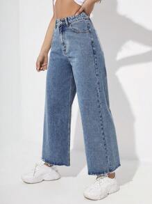 Jeanoix Lässige Wasser gewaschene Fransen gerade Bein Denim Hose