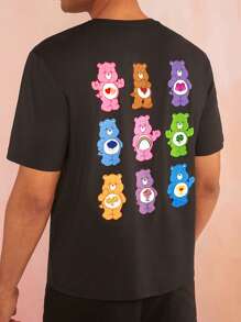 SHEIN X Care Bears Men's Summer Cartoon Dreamy Fun Dopamine Rainbow Care Bear Pattern Casual Loose Short-Sleeved T-Shirt - Black - View 1