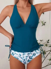 Swim Lushoire Bikini cổ chữ V màu trơn thời trang dành cho nữ - Nhiều màu - Xem 3