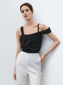 BizChic Women Solid Color Pleated Simple And Versatile Spring/Summer Top - Black - View 6
