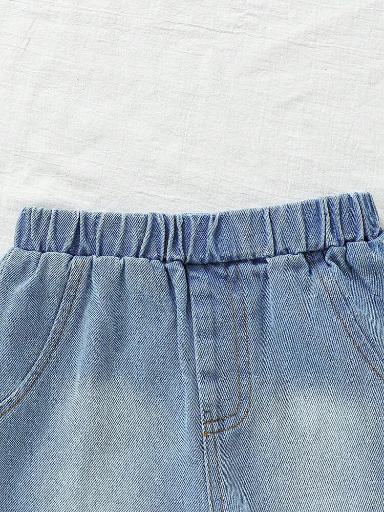 Baby Boy 2pcs Casual Vintage Embroidery Cuff Shirt And Denim Shorts Set, Spring Summer Outfits, Suitable For Festival