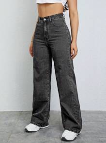 SHEIN ICON Casual Straight Leg Jeans With Washed Finish