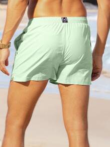 Surfspeed Men Plaid Detail Drawstring Waist Inner Lining Beach Shorts - Green - View 2