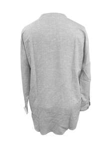 Plus Striped Loose Blouse, Notched Button Spring Commute Blouse - Grey - View 2