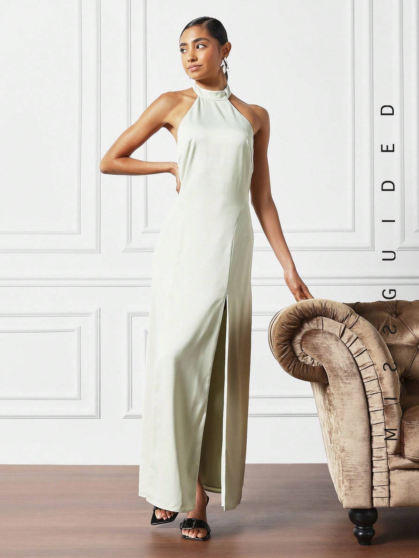 Sheer Appeal High Slit Halter Dress
