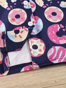 Kleine Mädchen Donut Muster kurze Ärmel lockere Passform 2 Stücke Set für Zuhause