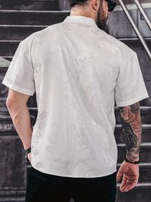 Manfinity Homme Nam Mùa hè giản dị Rồng Trung Quốc Dệt hoa Ngắn tay Áo sơ mi - trắng - Xem 2