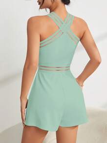 SHEIN Privé Women Solid Simple Crossed Sleeveless Summer Jumpsuit - Mint Green - View 2