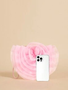 SHEIN Belle Elegant, Exquisite,Flower, Women Clutch Bag , Women Evening Bag, For Girls, Ladies, Women,College Students,For Brides,Bridesmaid, Wedding Guests, Honeymoon,For Party, Prom, Wedding,Club, Date, Evening,Date Night - Pink - View 5