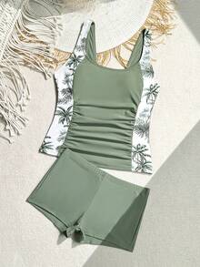 SHEIN Swim Conjunto de bikini de tirantes y estampado aleatorio para mujer con derecho de autor comprado - Multicolor - Ver 6