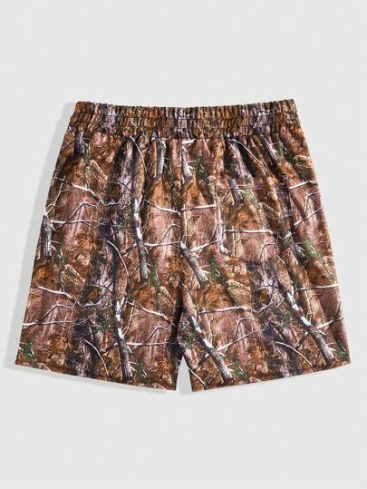 Prep Men Fashion Sporty Branch Print Basketball Shorts, School