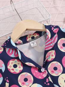 Kleine Mädchen Donut Muster kurze Ärmel lockere Passform 2 Stücke Set für Zuhause