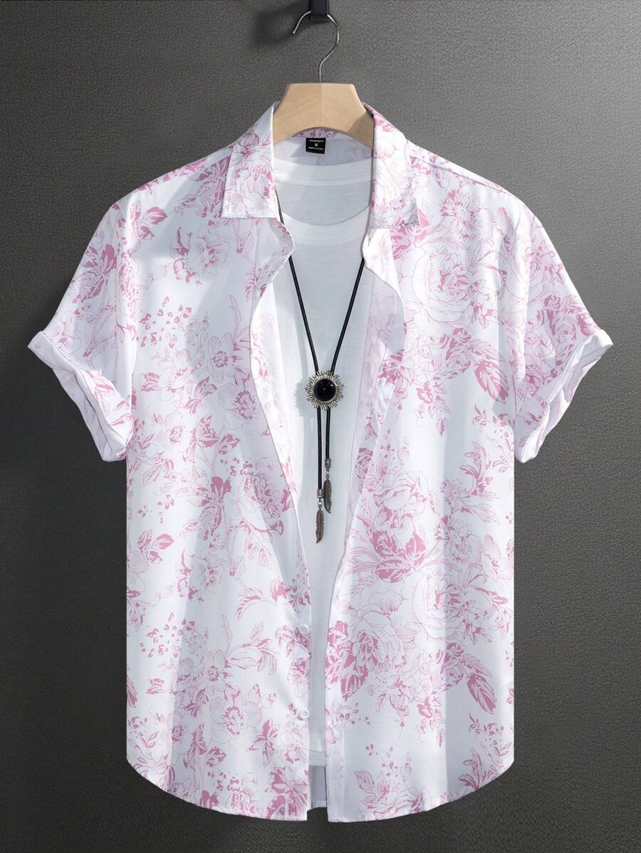 Manfinity Homme Men Simple Printed Short Sleeve Casual Shirt - Pink - View 1