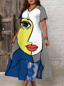 EMERY ROSE Vintage Casual Hình trừu tượng & Họa tiết hoa Áo dài có túi dành cho phụ nữ có kích thước lớn, mùa hè - Xám - Xem 5