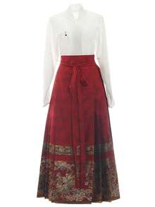 Improved New Chinese-Style Red Horse-Face Skirt For Women With Ming Dynasty Style Knots - Red - View 7