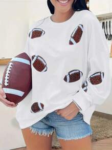 INAWLY Plus Size Loose Fit Casual T-Shirt With Rugby Printed And Drop Shoulder Design For Spring And Autumn - White - View 1