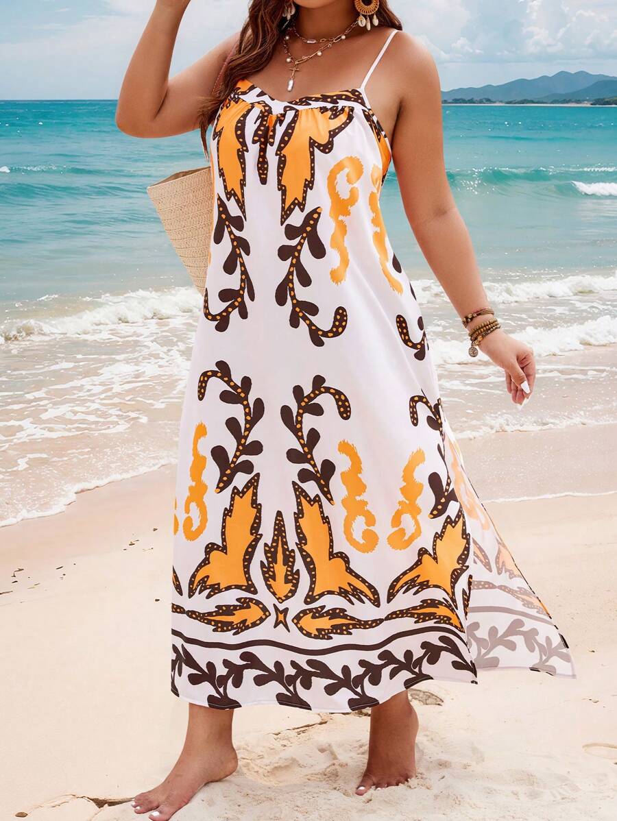 Breezaya Plus Size Phụ nữ thường ngày dáng rộng dài có in hình váy dây đeo Spaghetti đi nghỉ (Màu ngẫu nhiên) - Nhiều màu - Xem 1