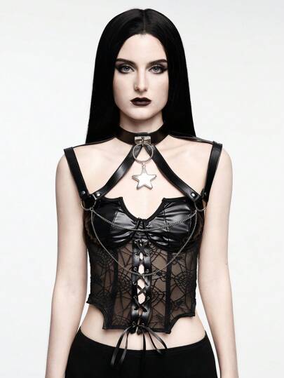 Goth Dark Personalized Extra Large Pentagram Pendant Necklace