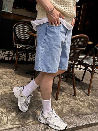 DAZY 男士纯色牛仔短裤，夏季休闲日常短裤