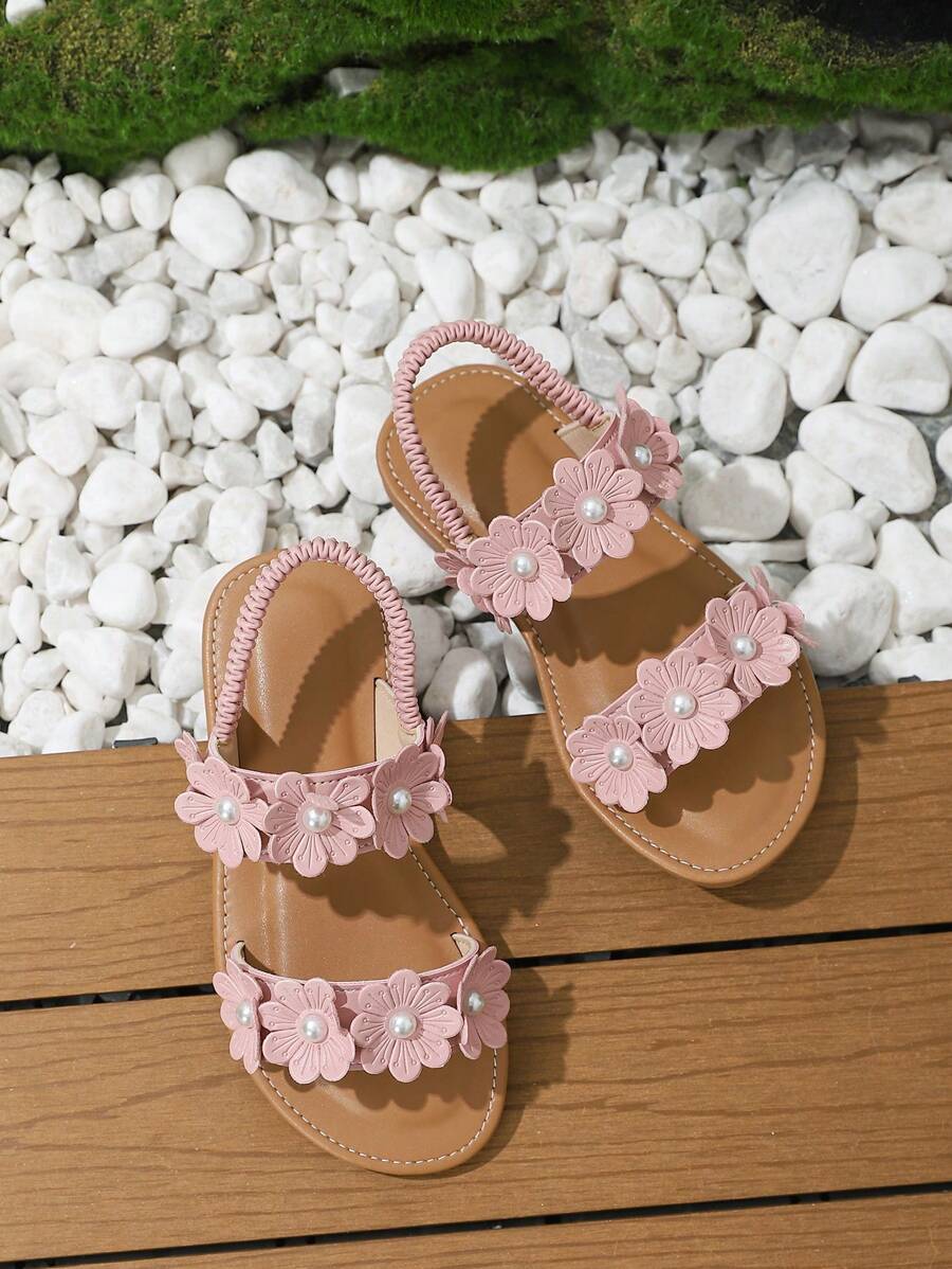 Girl Spring And Summer White Cute And Sweet Daily Chic Flat Sandals, Children Casual And Fashionable Princess Beach Shoes - Pink - View 1