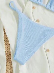 Swim Mod 2026 Spring/Summer Women's Vacation Special Fabric Spaghetti Strap Halter Sky Blue Sexy Thong Bikini Two Pieces Swimsuit