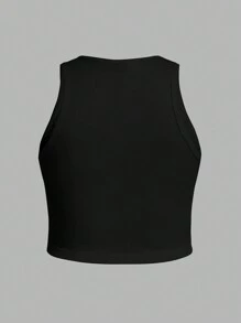 SHEIN EZwear 休闲简约骷髅尖叫印花短款背心 夏季紧身大码女式背心