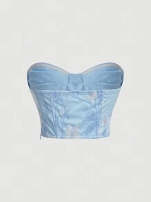 Aveloria Rosie Embroidered Textured Fabric Bra Cup Bustier Cropped Top For Women