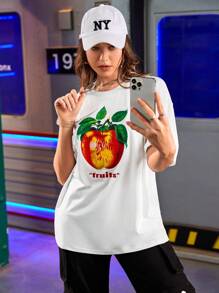 Gameset SHEIN Sport Mujeres camiseta sencilla de cuello redondo, manga corta y ajuste entallado con letras impresas