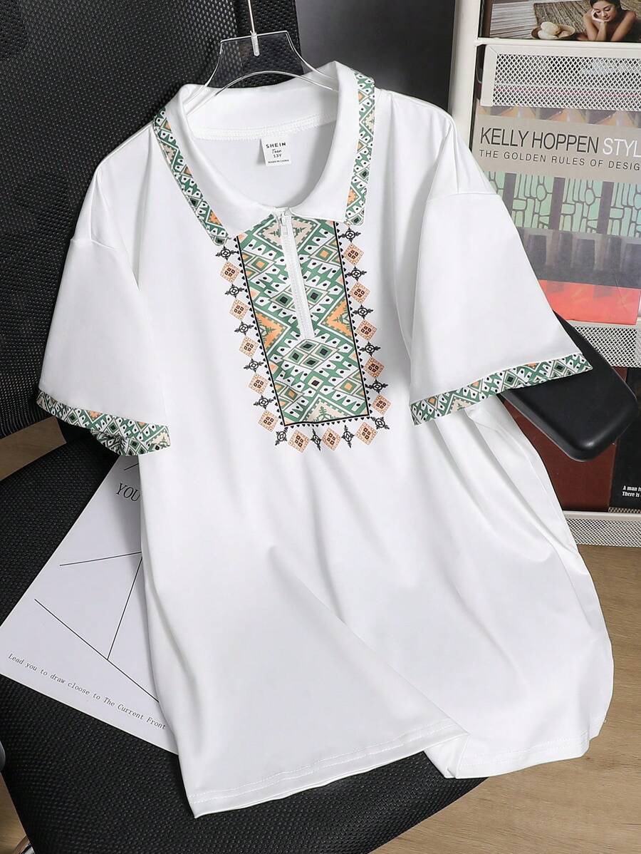 Teen Boy Retro Printed Polo Shirt For Holiday - White - View 1