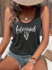 INAWLY Women's Heart & Letter Print Tank Top