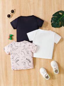 春夏款寶寶男童針織短袖三件套，休閒服裝 - 彩色 - 查看 2