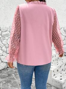 Calvaya Blusa de lunares de encaje, diseño de pliegues sueltos y de moda para mujeres de talla grande - Rosa vieja - Ver 2