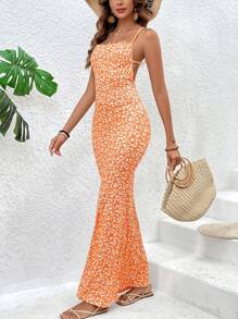 Vivid Eden 女款花卉印花度假風格休閒春夏裙 - 黃色 - 查看 5