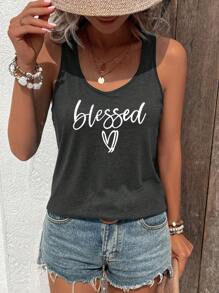 INAWLY Women's Heart & Letter Print Tank Top