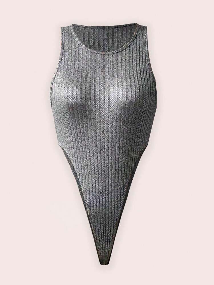 Sleek And Sexy Hollow-Out Solid Color Sleeveless Bodysuit For Music Festival And Clubbing