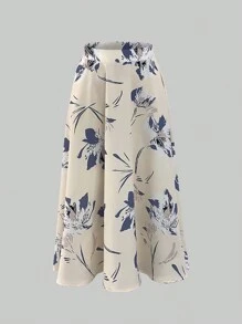 Breezaya Jupe mi-longue élégante imprimée florale pour femme en vacances