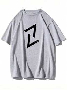 Men's Letter Printed Oversized Short Sleeve T-Shirt - Grey - View 3