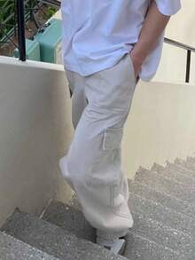 DAZY Quần ống rộng màu trơn thời trang cho nam giới cho mọi mùa - Màu Xám nhạt - Xem 6