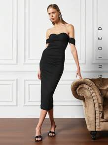 MISSGUIDED Knot Detail Bardot Maxi Dress - Black - View 1