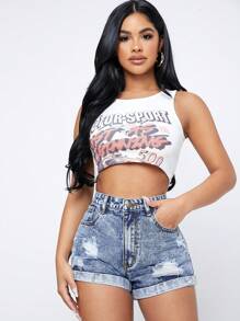 SHEIN ICON Shorts de mezclilla de ajuste delgado descoloridos de moda para mujer