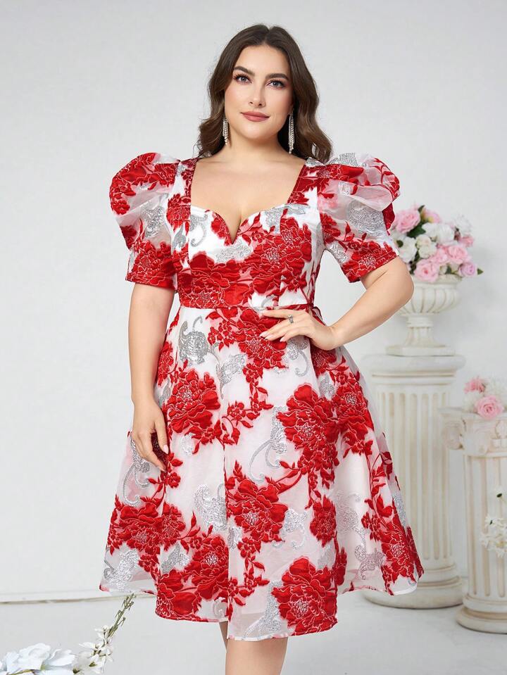 SHEIN Belle Luxurious Jacquard Princess Dress With Satin