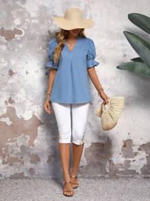 EMERY ROSE Jeans Capri ajustados de encaje de parche en unicolor para vacaciones y tiempo libre - Blanco - Ver 5